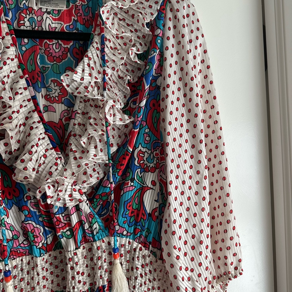 Vintage Diane Freis Floral and Polka Dot Ruffle Georgette Dress size Medium